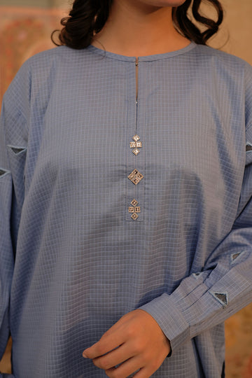 GAD-02961 | Light Blue | Casual 3 Piece Suit | Cotton  Basic Dobby
